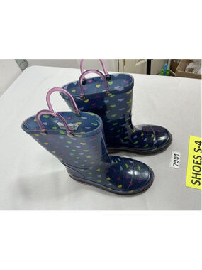 Girls Pull On Rain Boots Size 11/12 Blue With Hearts Heel Lights Up